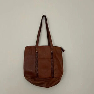 Vilenca Holland Cognac Brown Braided Leather Tote Bag Purse